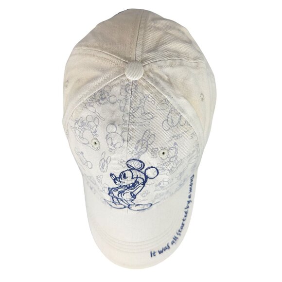 Vtg Disney Mickey Mouse Baseball Cap Hat Beige Navy Embroidered Strapback - Picture 12 of 15